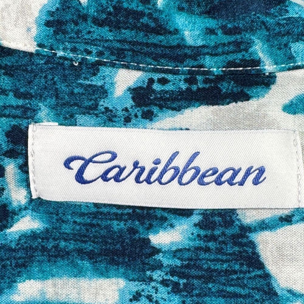 Caribbean Camp Shirt Mens 3XB Blue White Tropical Palm Short Sleeve Button NWOT - Picture 6 of 9